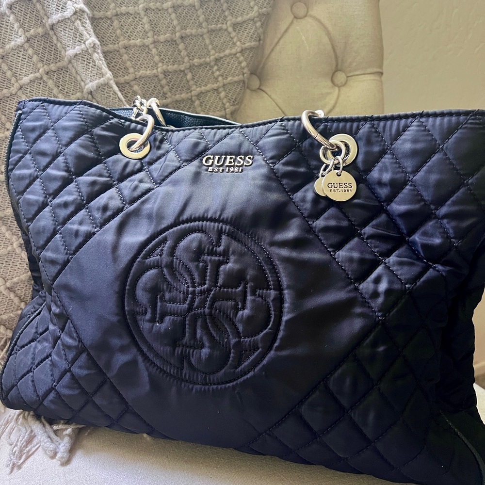 Guess Black Quilted Tote Bag